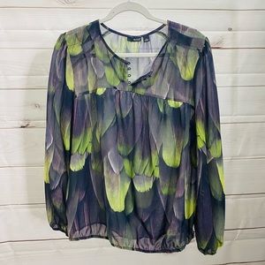 a.n.a. purple and green sheer long sleeve top